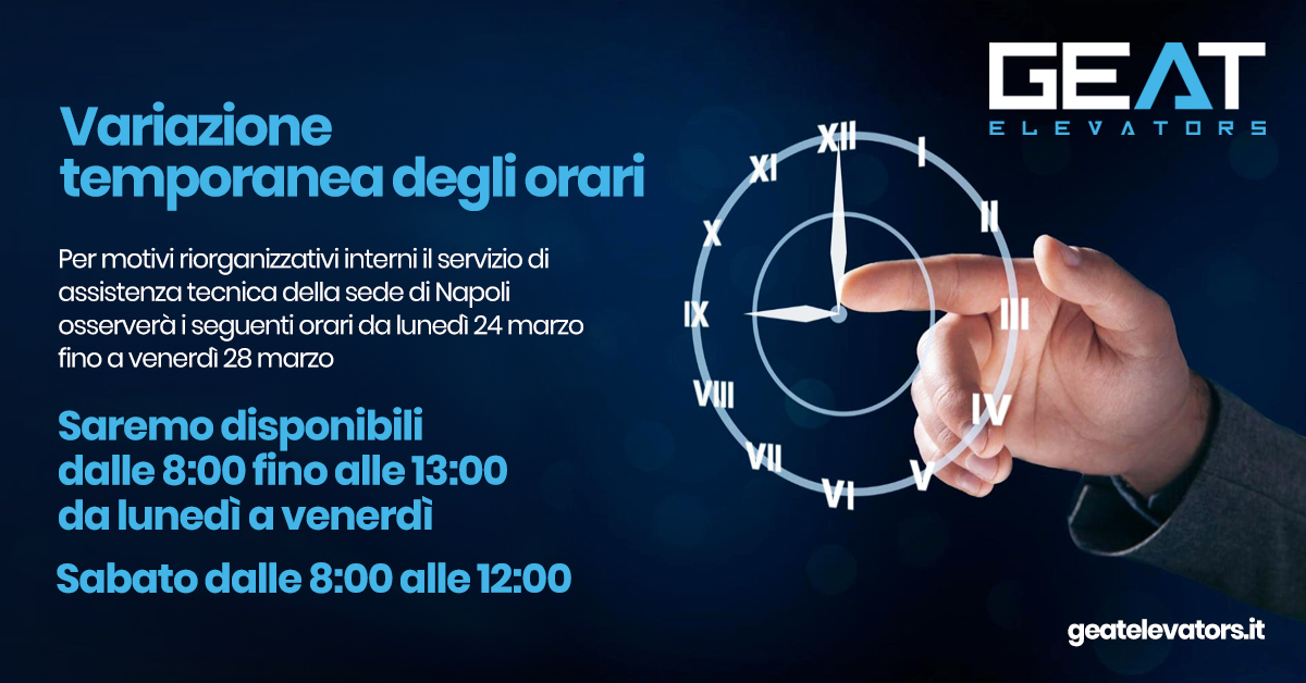 Variazione orari assistenza tecnica dal 24 al 28 marzo